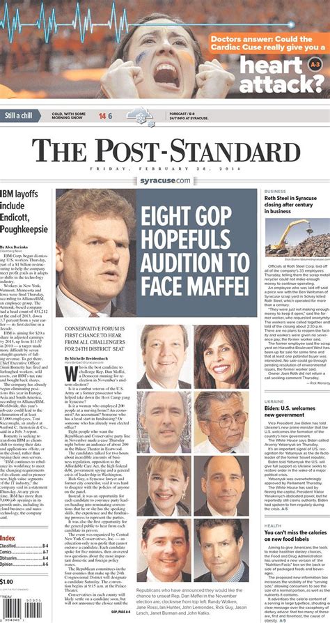 Post standard newspaper - Newspaper. The Post-Standard is the major daily newspaper serving the greater Syracuse, New York, metro area. Published by Advance Publications, it is one of two brands of the Syracuse Media Group, formed in 2012 as a digitally focused company. The other major brand is Syracuse.com.